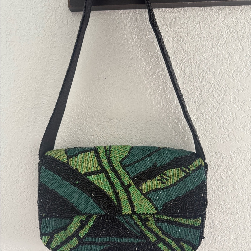 Sincerely Jules Black and Green Patterned Shoulder Bag